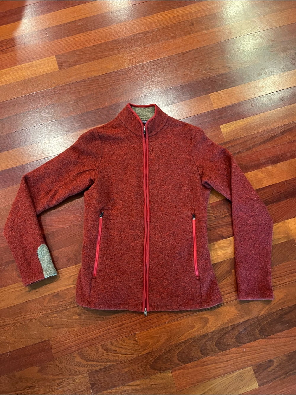 ibex Red Full-Zip Wool Blend Jacket Sweater Size Small Fitted